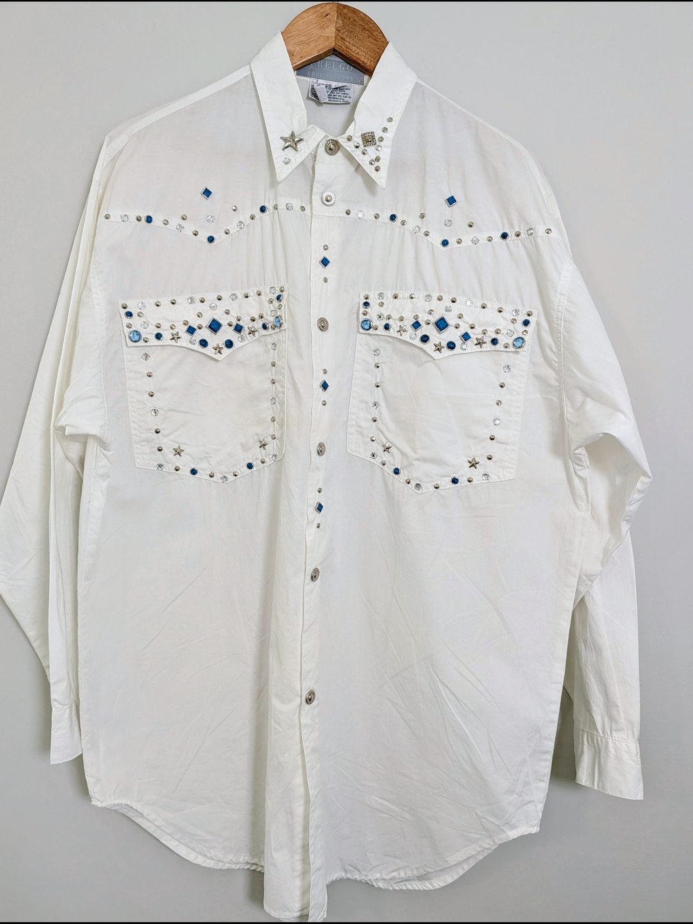 Vintage Freego Cool Cottons Rhinestone Western Shirt White Medium 80s